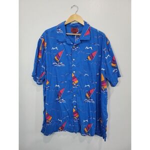 Foundry Supply Co. Men's 2XLT‎ Blue Sailboat Print Short Sleeve Button Up Shirt